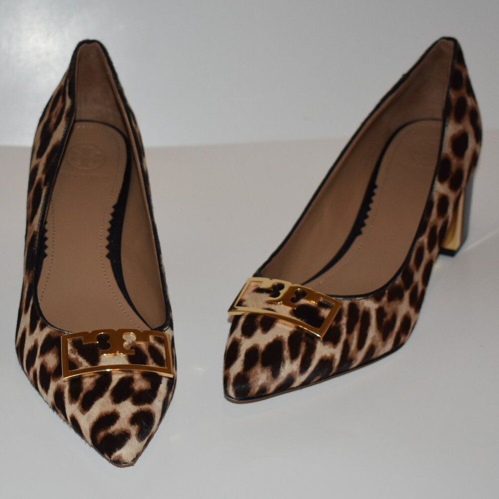 NIB Tory Burch Gigi Leopard Calf Hair Pointed-Toe Pump, Size 8